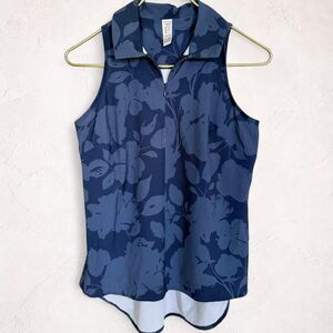 Spanx Sleeveless Quarter Zip Performance Top XS Blue Floral Print